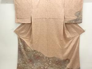 縮緬地花鳥模様付け下げ訪問着